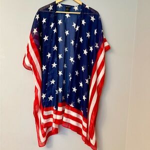 Steve Madden Swim Cover Sheer USA Americana Kimono Wrap Top Fourth of July